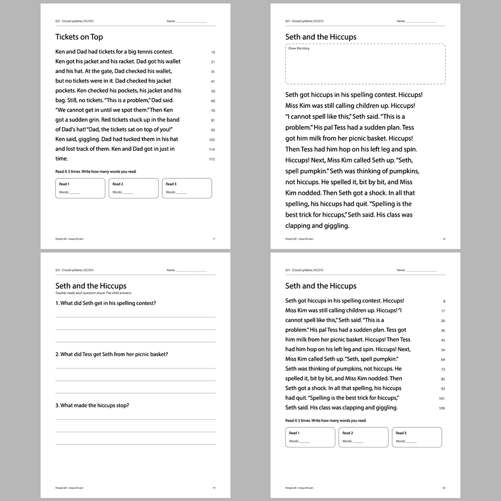 Closed syllables (VC/CV) Decodable Readers | 10 Stories 44 Pages | Phonics Printable PDF | Ages 6-8