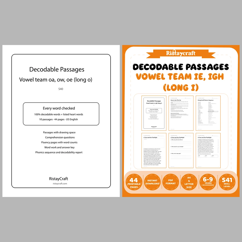 Decodable Readers Bundle 4: Vowel Teams | 10 Phonics Packs, 100 Stories | Printable PDF