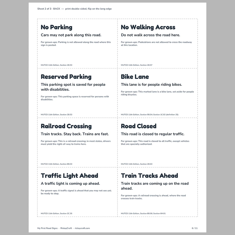 Road Signs Flash Cards for Kids | 23 Traffic Signs with Simple Meanings | Preschool Kindergarten Safety Activity | Printable PDF