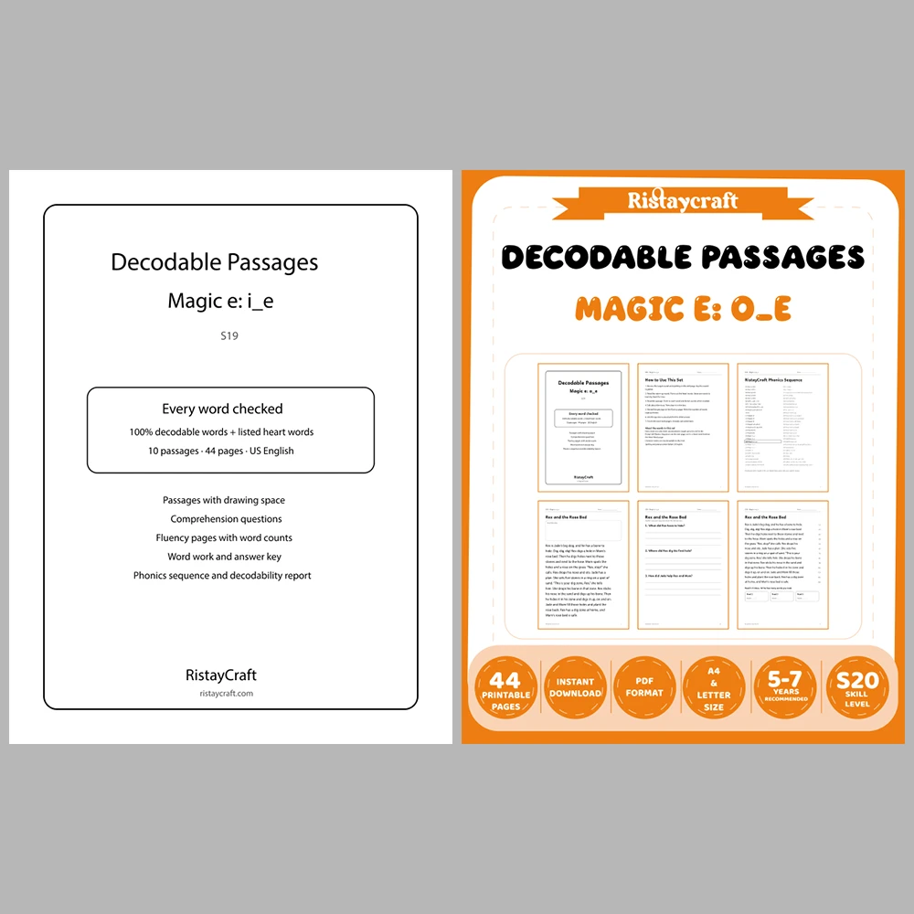 Decodable Readers Bundle 2: Blends and Magic E | 10 Phonics Packs, 94 Stories | Printable PDF