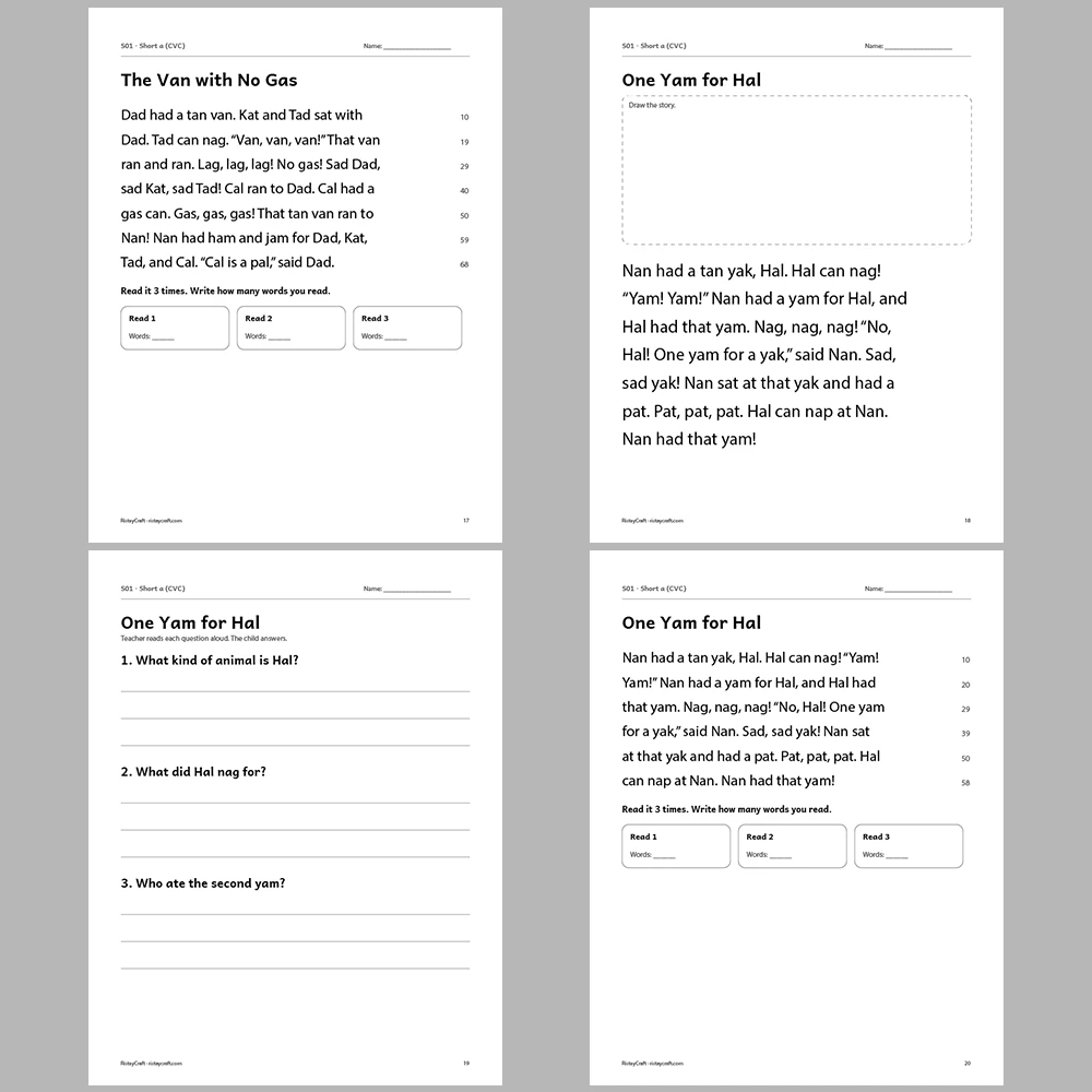 Short a (CVC) Decodable Readers | 8 Stories 38 Pages | Phonics Printable PDF | Ages 5-6