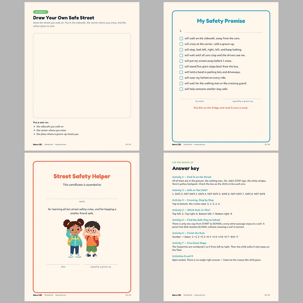 Street Safety for Kids Printable | 29-Page Road Safety Workbook Ages 5–8 | Stories Activities | Instant Download