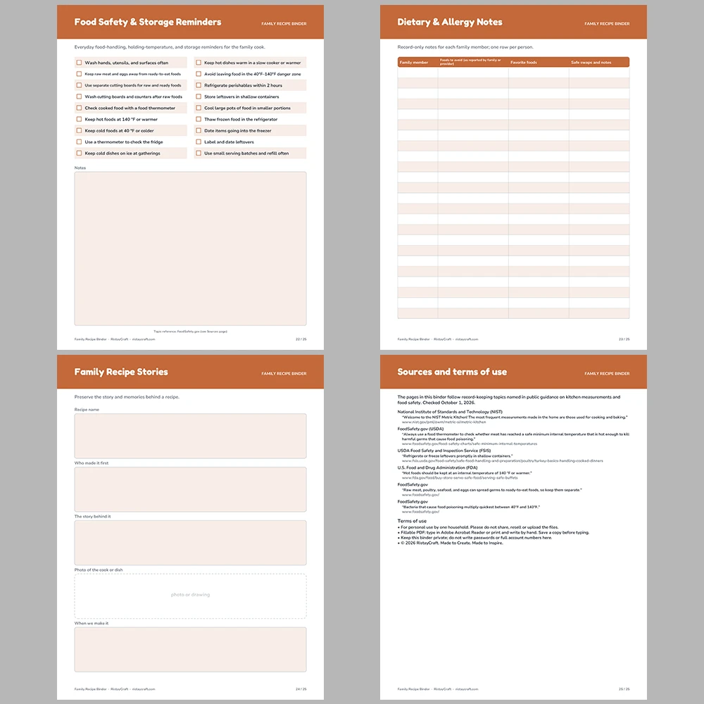 Family Recipe Binder Printable | Recipe Book Template PDF | Recipe Cards, Meal Planner, Pantry List | Instant Download