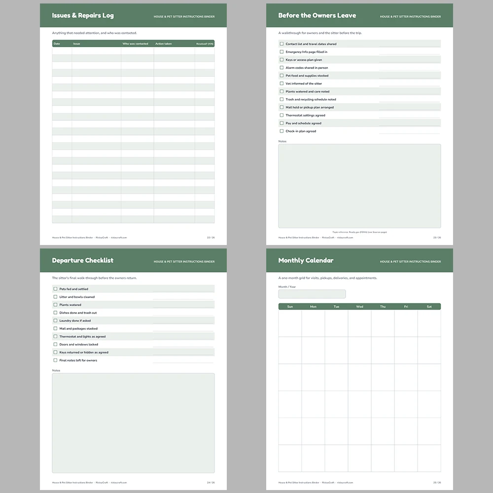 House Sitter Binder Printable | Pet Sitter Instructions | Home Info, Pet Care, Plant Care, Daily Log | Instant Download PDF