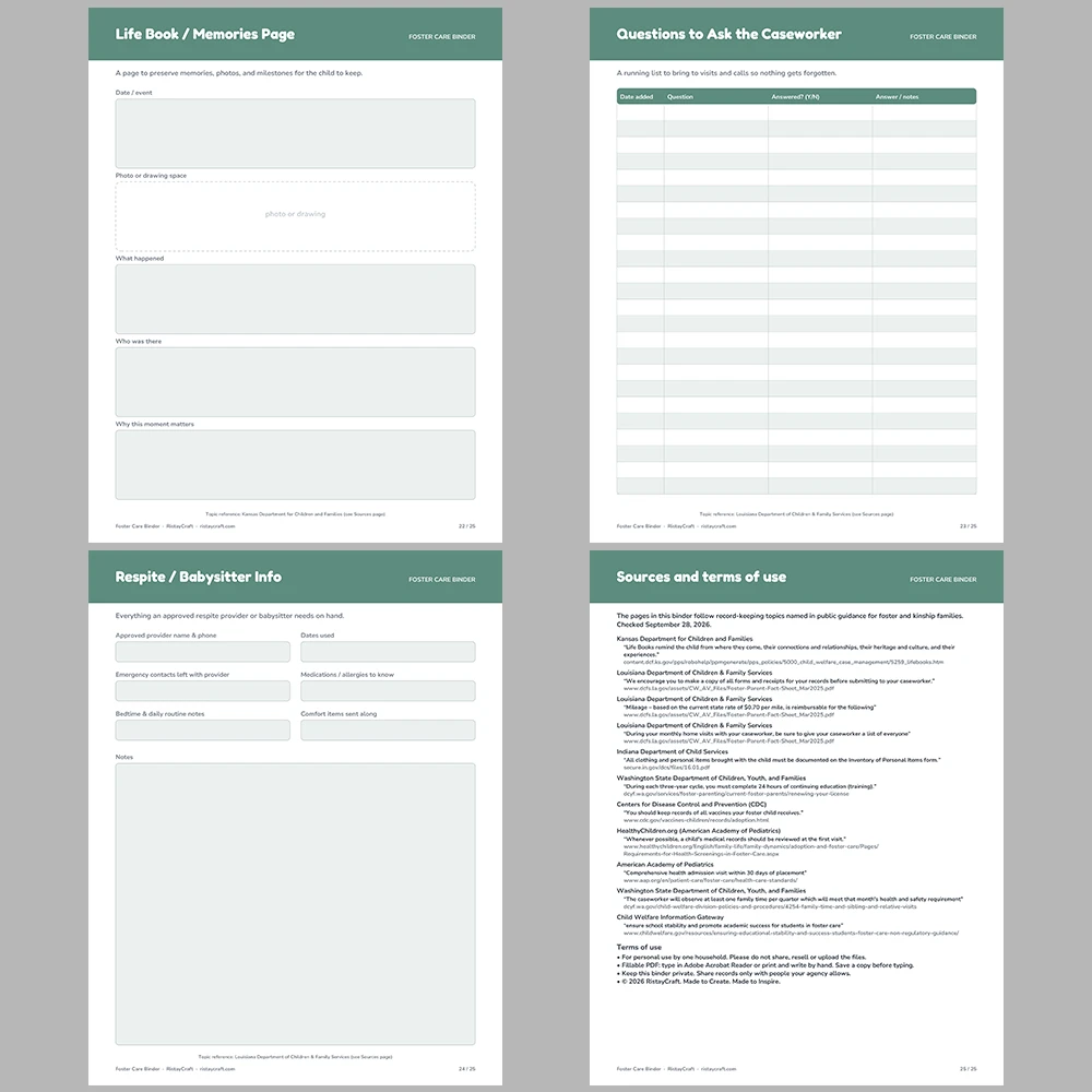 Foster Care Binder Printable | Foster Parent Organizer | Placement, Medical, School & Contact Log | Instant Download PDF