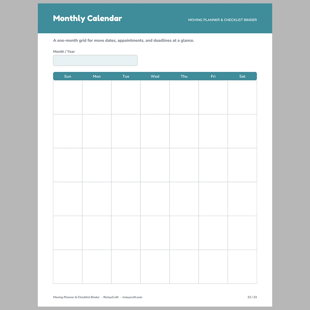 Moving Planner Binder Printable | Moving Checklist, Box Inventory, Budget & Address Change List | Instant Download PDF