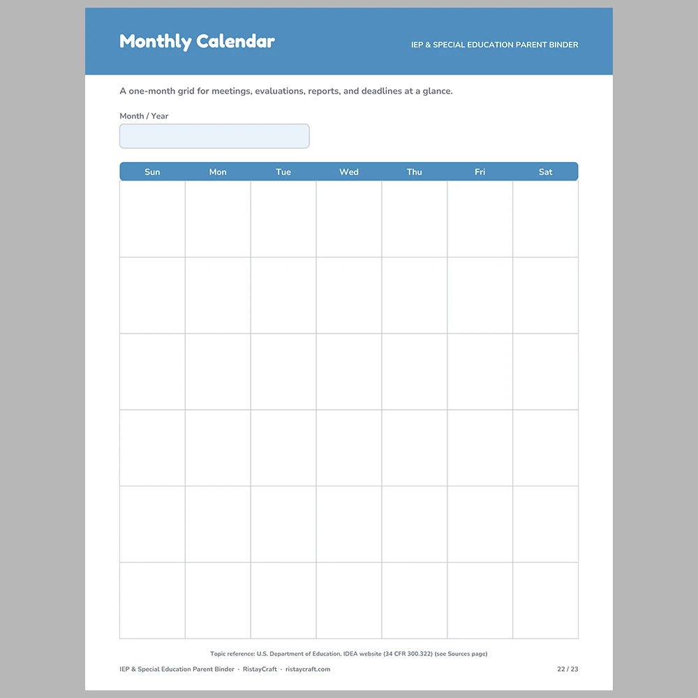 IEP Binder Printable | Special Education Parent Organizer | 504 Plan Meeting Notes, Goals Tracker & Communication Log | PDF
