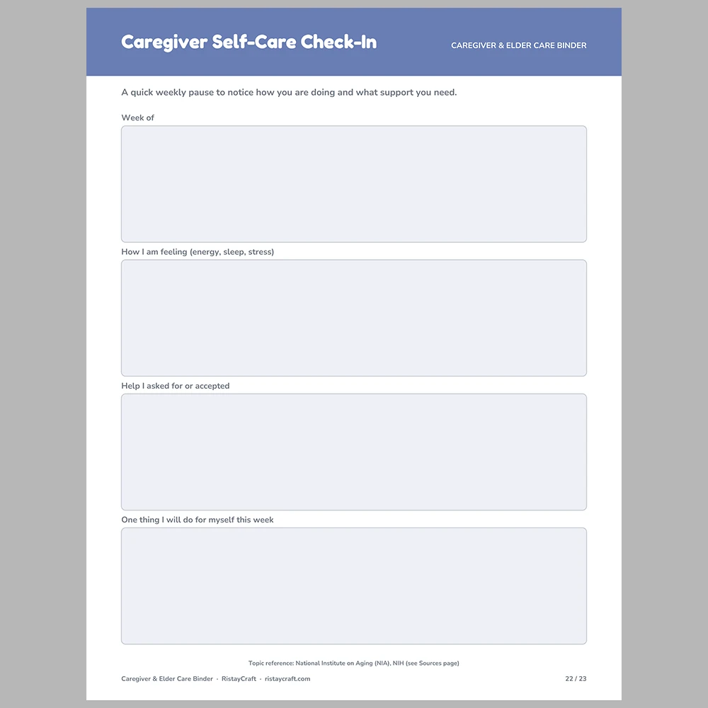 Caregiver Binder Printable | Elder Care Organizer | Medication, Appointments, Care Schedule & Handoff Log | Instant Download PDF