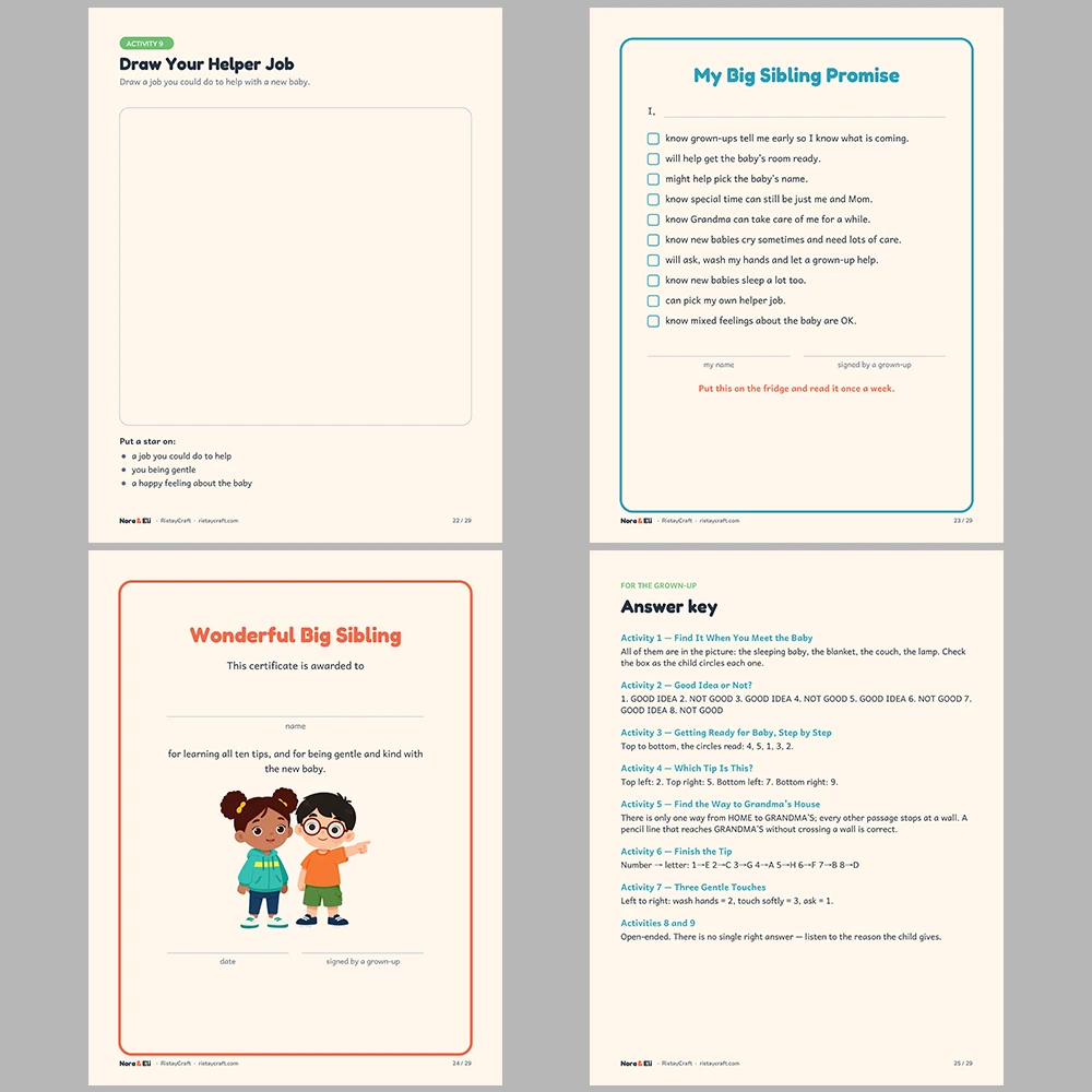 New Baby Sibling Social Narrative for Kids | 29-Page Printable Big Moment Story Ages 4-8 | Becoming a Big Sister Big Brother Activities