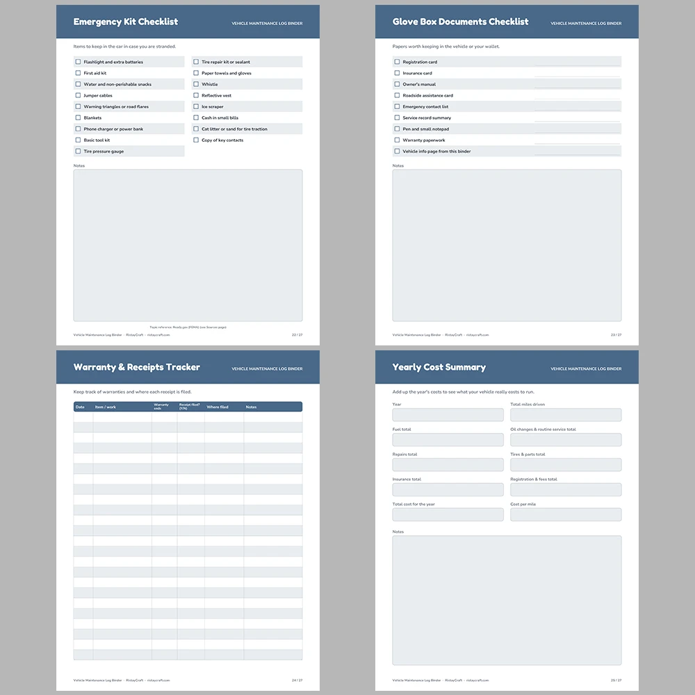 Vehicle Maintenance Log Binder Printable | Car Service Record, Oil Change Log, Fuel Log, Repair Log | Fillable PDF Download