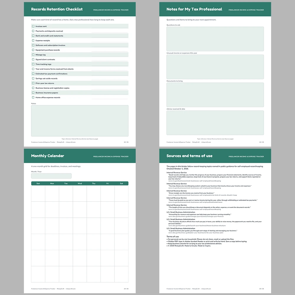 Freelancer Income & Expense Tracker Printable | Self Employed Bookkeeping Binder | Invoice, Mileage, Client Log | Instant PDF