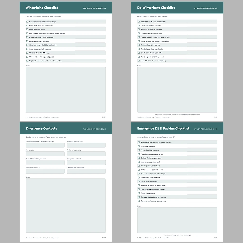 RV Maintenance Log Printable | Camper Trip Planner | Campsite Log & Checklists | RV Binder PDF | Travel Trailer Organizer Instant Download