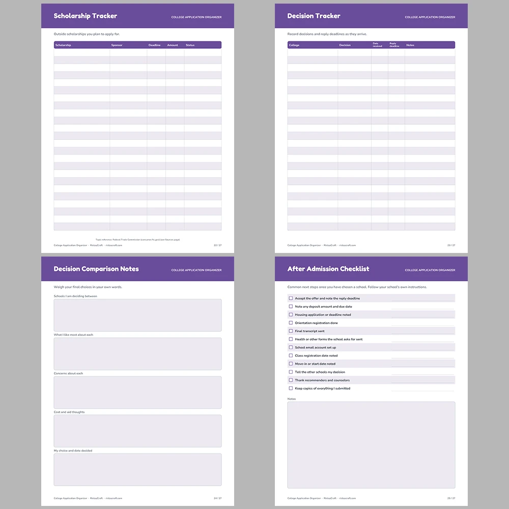 College Application Organizer Printable | College Planner, Deadlines, Essay & Recommendation Tracker | Instant Download PDF