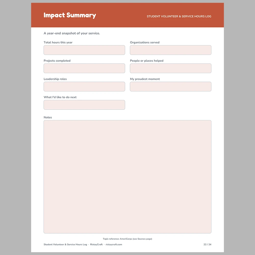 Student Volunteer Hours Log Printable | Community Service Tracker with Supervisor Signature | Instant Download PDF