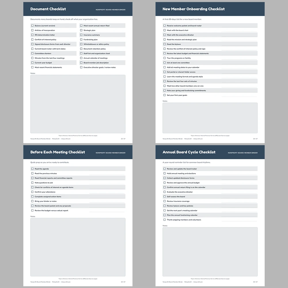 Nonprofit Board Member Binder Printable | Board Roster, Committees, Meeting Notes, Action Items & Donor Log | Fillable PDF Organizer