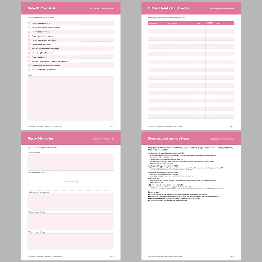 Kids Birthday Party Planner Printable | Party Planning Binder PDF | Guest List, Budget, RSVP, Timeline | Instant Download