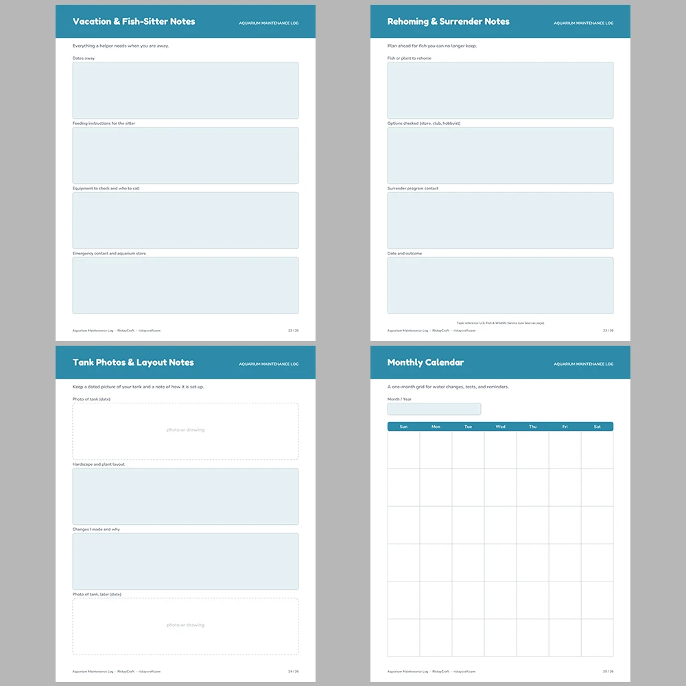 Aquarium Maintenance Log Printable | Fish Tank Water Test Tracker | Water Change Log | Aquarium Planner PDF | Instant Download