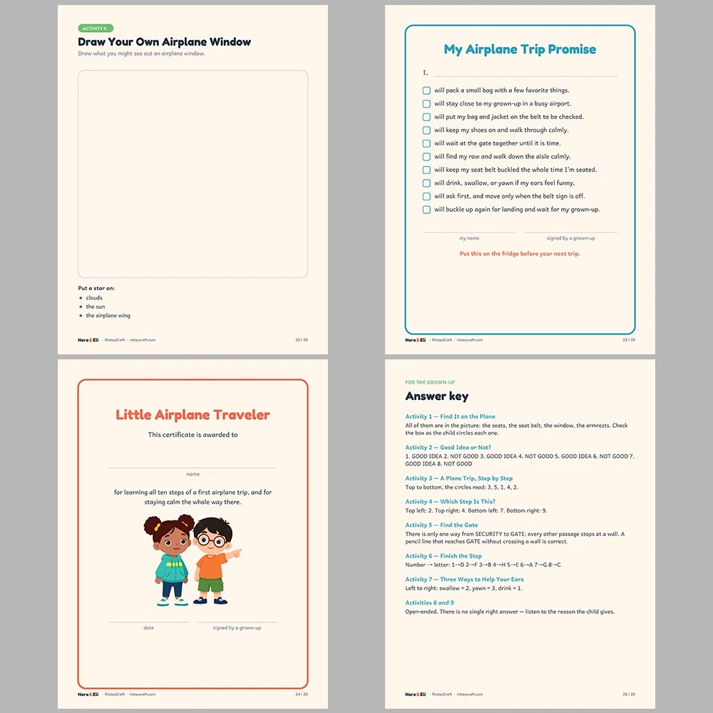 Airplane Trip Social Narrative for Kids | 29-Page Printable Big Moment Story Ages 4-8 | First Flight TSA Airport Stories Activities