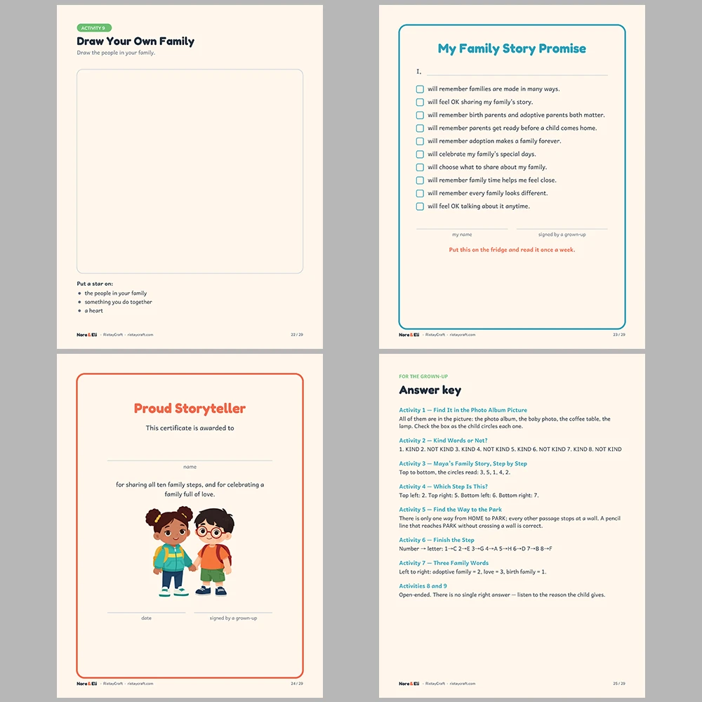 Adoption Family Story Social Narrative for Kids | 29-Page Printable Big Moment Story Ages 4–8 | Birth Parents Family Day Activities