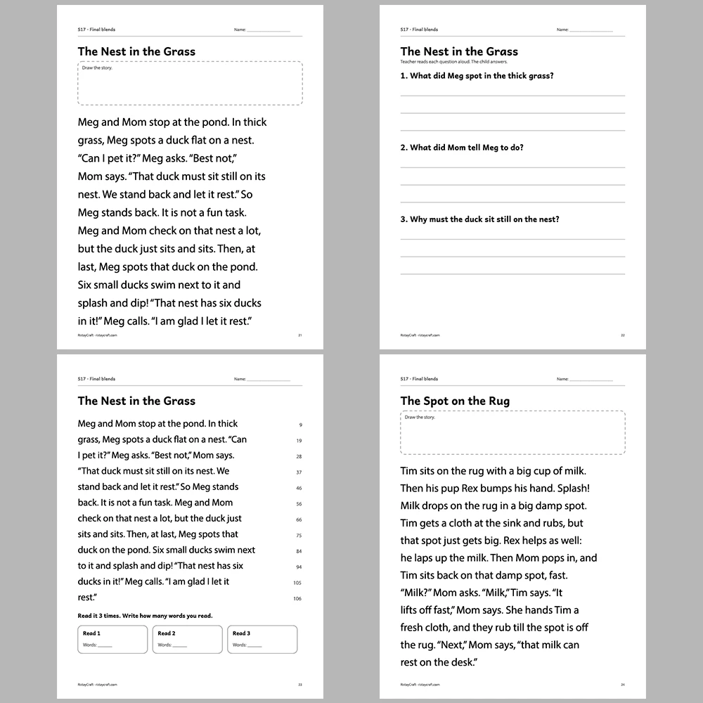 Final blends Decodable Readers | 8 Stories 38 Pages | Phonics Printable PDF | Ages 5-6