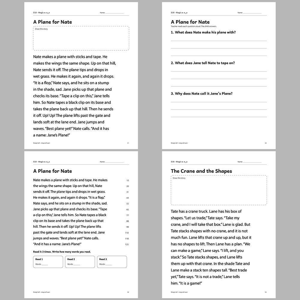 Magic e: a_e Decodable Readers | 10 Stories 44 Pages | Phonics Printable PDF | Ages 5-7