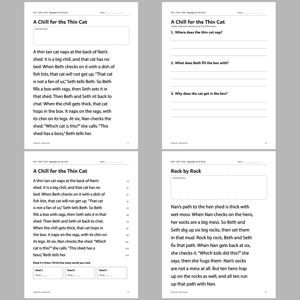 Digraphs ch, th & wh Decodable Readers | 8 Stories 38 Pages | Phonics Printable PDF | Ages 5-6