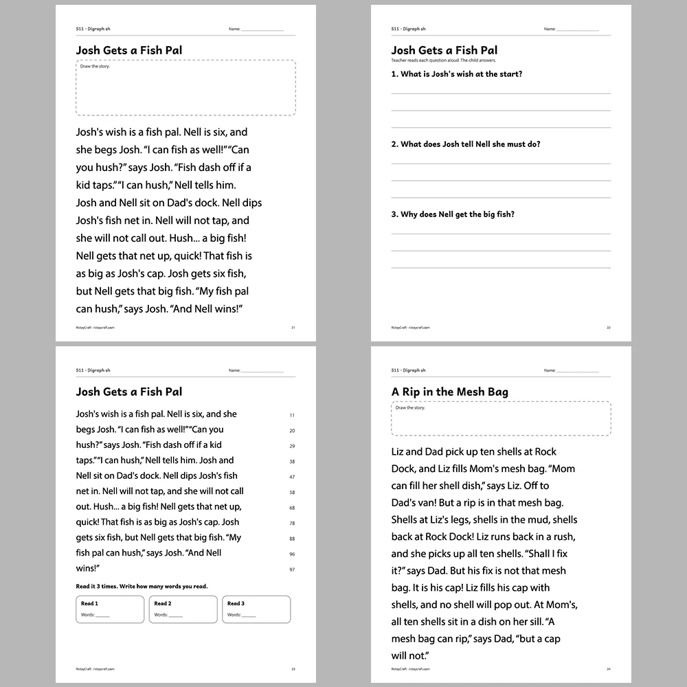 Digraph sh Decodable Readers | 8 Stories 38 Pages | Phonics Printable PDF | Ages 5-6