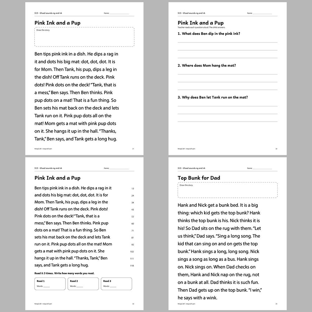 Glued sounds ng and nk Decodable Readers | 8 Stories 38 Pages | Phonics Printable PDF | Ages 5-6