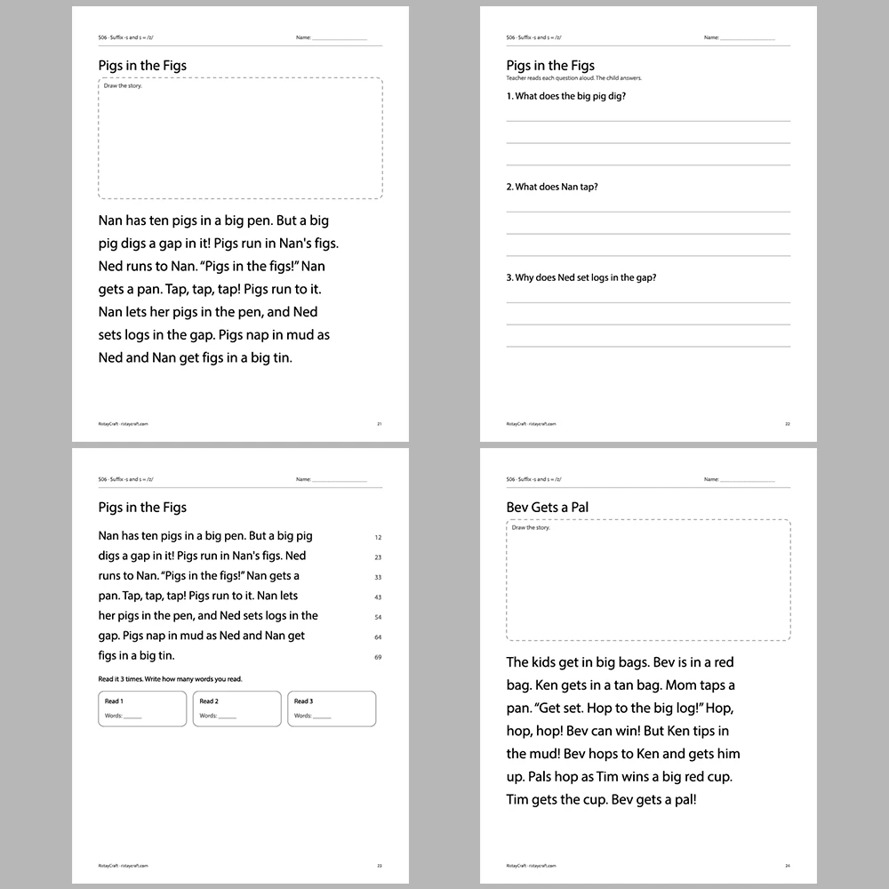 Suffix -s and s = /z/ Decodable Readers | 8 Stories 38 Pages | Phonics Printable PDF | Ages 5-6