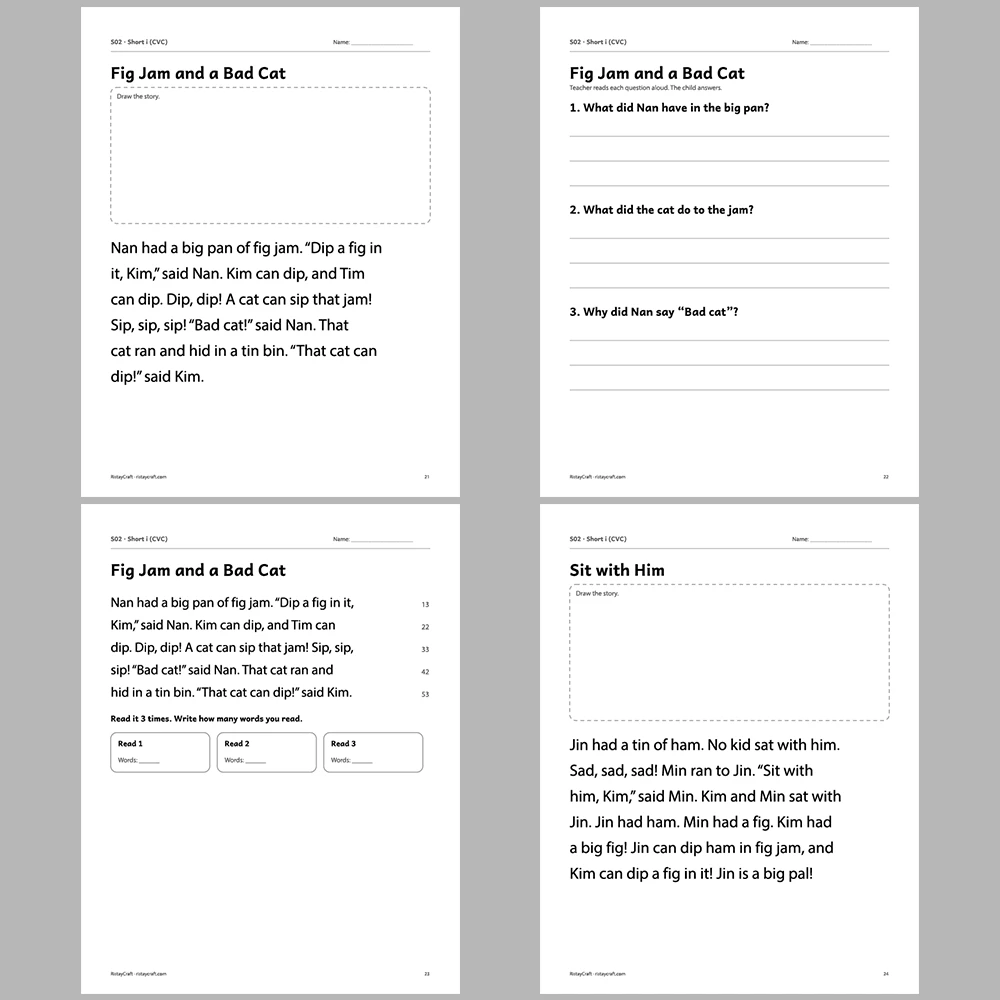 Short i (CVC) Decodable Readers | 8 Stories 38 Pages | Phonics Printable PDF | Ages 5-6