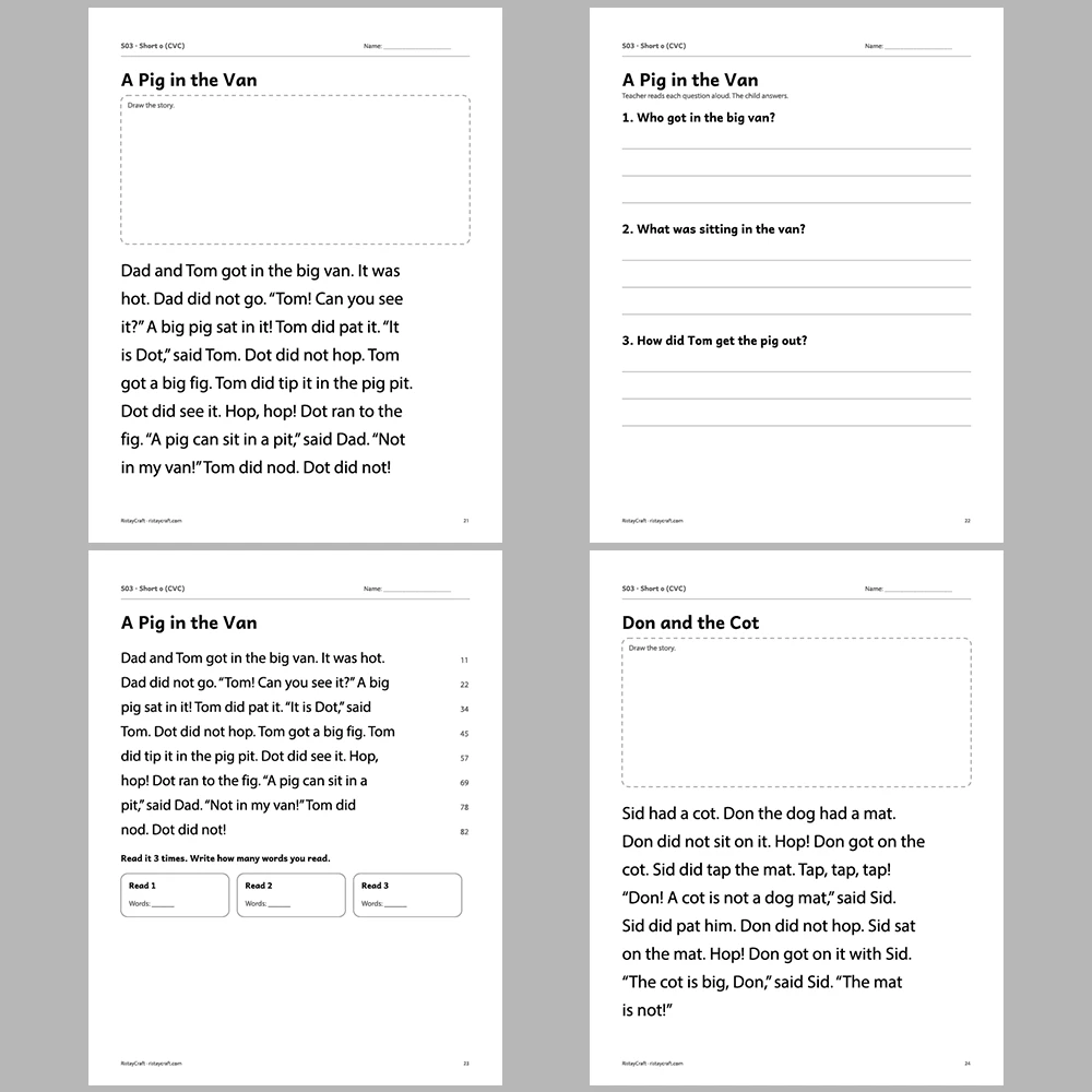 Short o (CVC) Decodable Readers | 8 Stories 38 Pages | Phonics Printable PDF | Ages 5-6