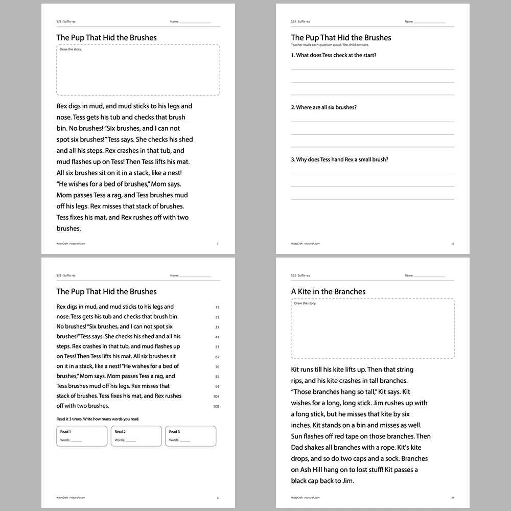 Suffix -es Decodable Readers | 10 Stories 44 Pages | Phonics Printable PDF | Ages 5-7