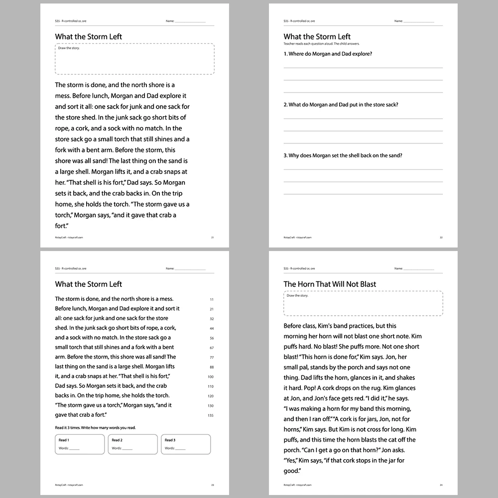 R-controlled or, ore Decodable Readers | 10 Stories 44 Pages | Phonics Printable PDF | Ages 6-8
