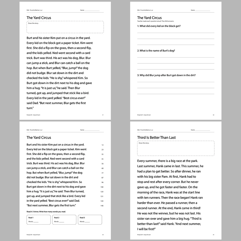 R-controlled er, ir, ur Decodable Readers | 10 Stories 44 Pages | Phonics Printable PDF | Ages 6-8