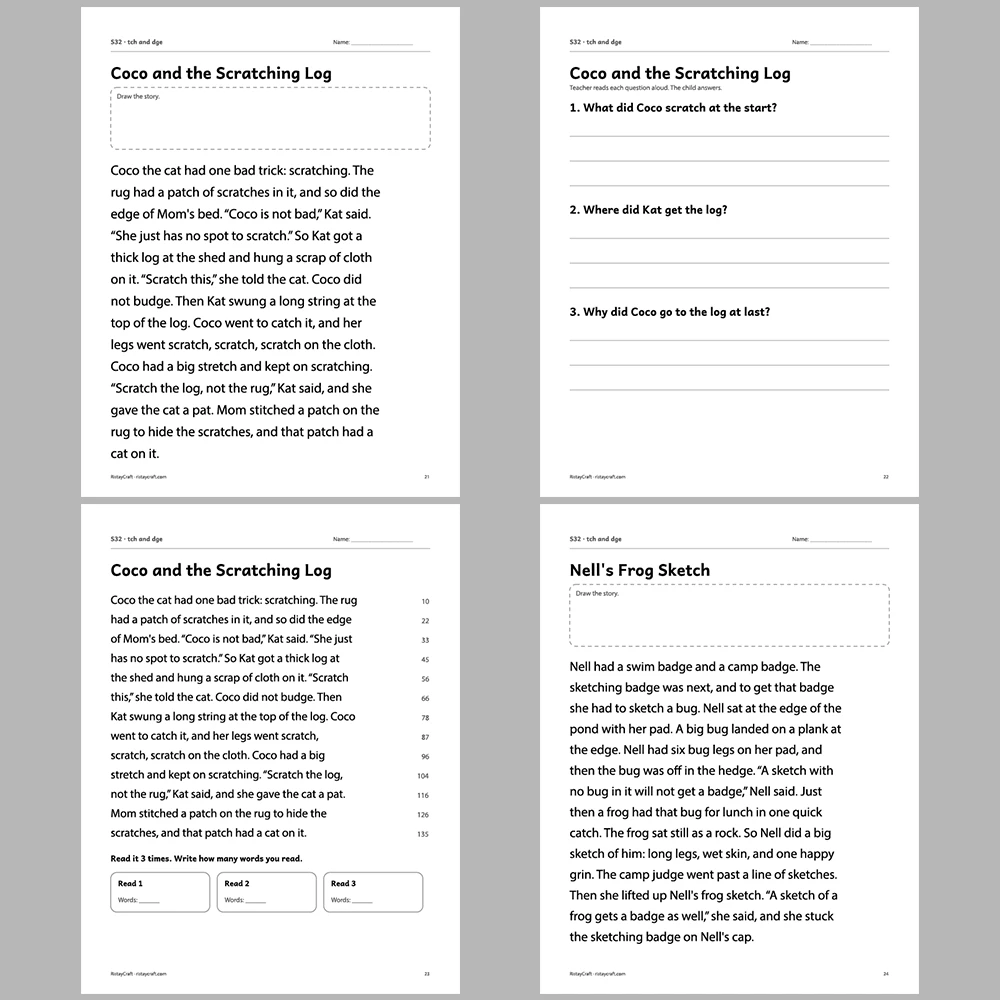 tch and dge Decodable Readers | 10 Stories 44 Pages | Phonics Printable PDF | Ages 6-8