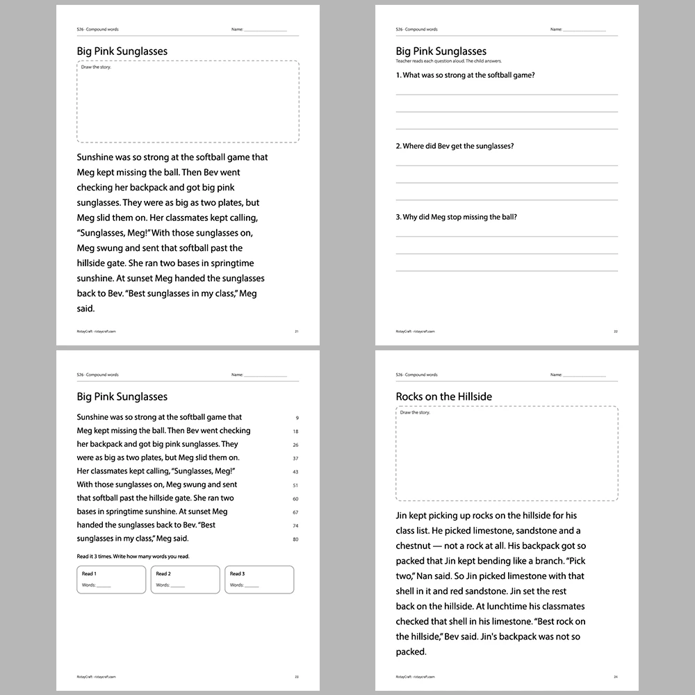 Compound words Decodable Readers | 10 Stories 44 Pages | Phonics Printable PDF | Ages 6-8