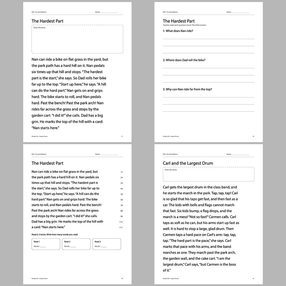 R-controlled ar Decodable Readers | 10 Stories 44 Pages | Phonics Printable PDF | Ages 6-8