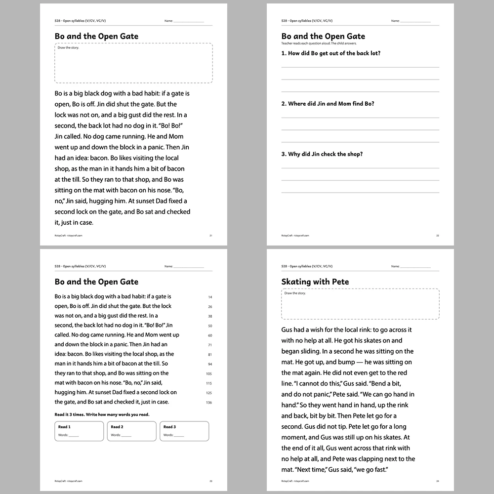 Open syllables (V/CV, VC/V) Decodable Readers | 10 Stories 44 Pages | Phonics Printable PDF | Ages 6-8