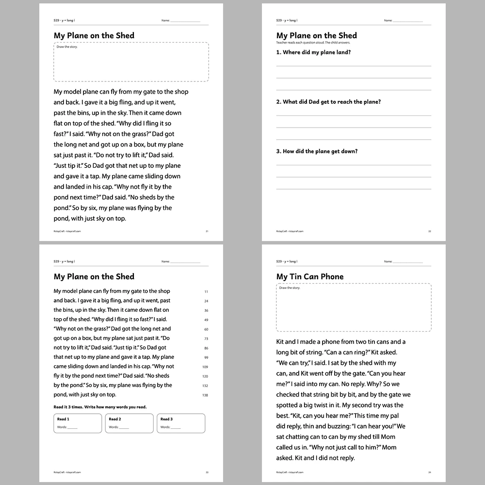 y = long i Decodable Readers | 10 Stories 44 Pages | Phonics Printable PDF | Ages 6-8