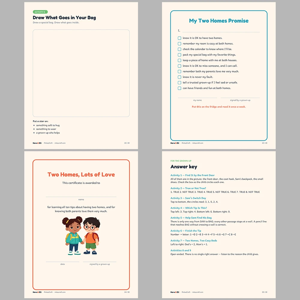 Two Homes Social Narrative for Kids | 29-Page Printable Big Moment Story Ages 4–8 | Sam Has Two Homes Divorce Support Workbook