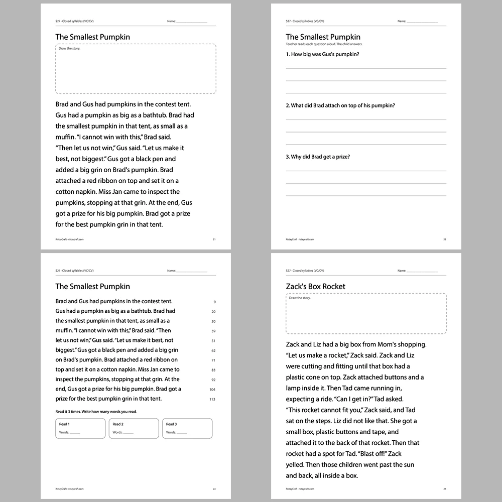Closed syllables (VC/CV) Decodable Readers | 10 Stories 44 Pages | Phonics Printable PDF | Ages 6-8