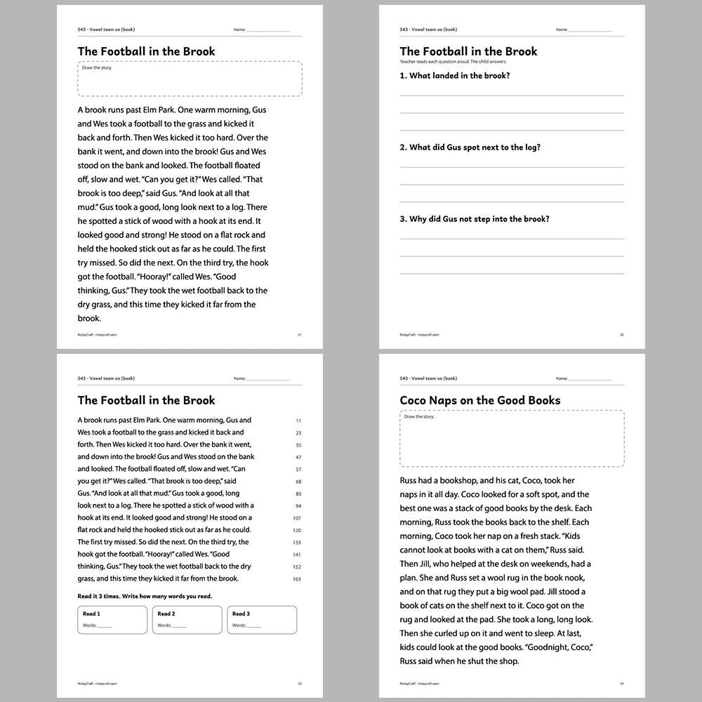 Vowel team oo (book) Decodable Readers | 10 Stories 44 Pages | Phonics Printable PDF | Ages 6-9