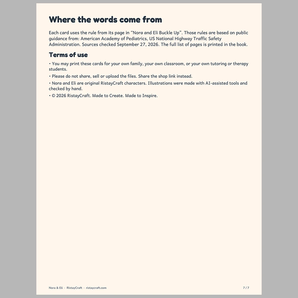 Car Safety for Kids Picture Rule Cards | Printable Visual Sequence Cards for Kids Ages 5–8 | Safety Rules Companion