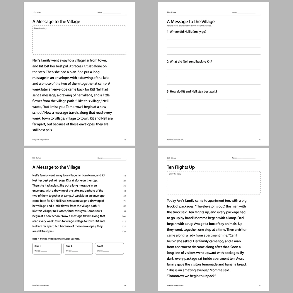 Schwa Decodable Readers | 10 Stories 44 Pages | Phonics Printable PDF | Ages 6-9
