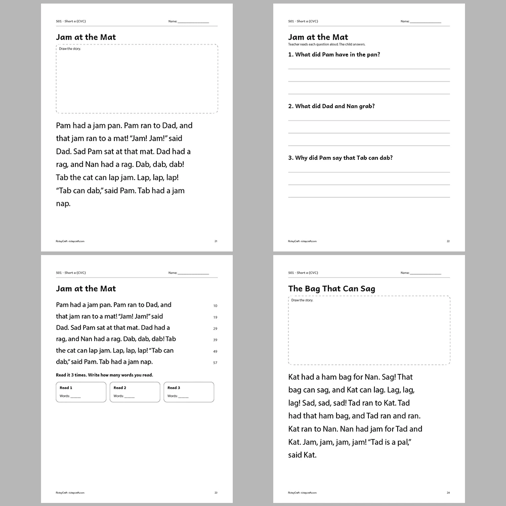 Short a (CVC) Decodable Readers | 8 Stories 38 Pages | Phonics Printable PDF | Ages 5-6