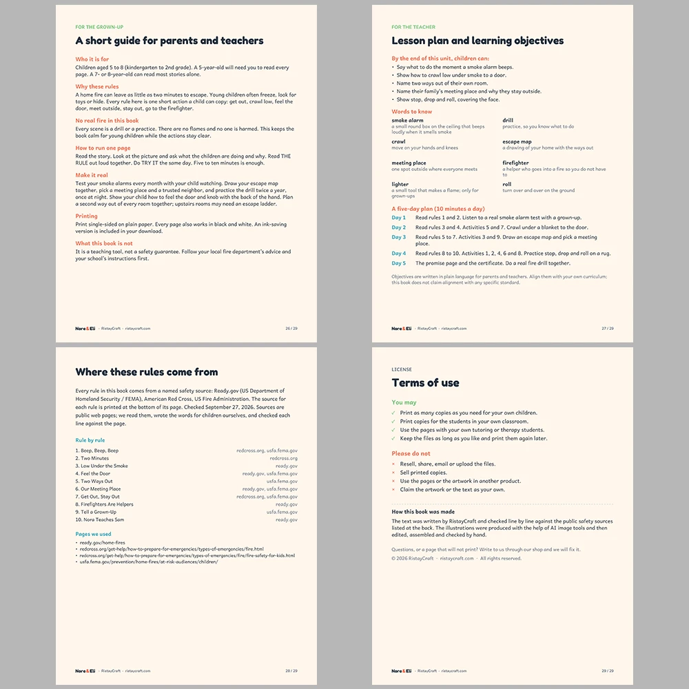 Fire Safety for Kids Printable | 29-Page Fire Drill and Escape Plan Workbook Ages 5–8 | Smoke Alarm Stories Activities