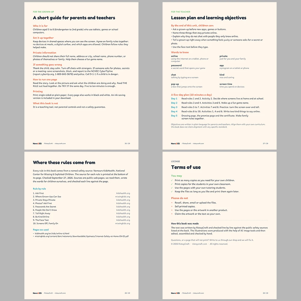 Internet Safety for Kids Printable | 29-Page Online Safety Workbook Ages 5–8 | Digital Citizenship Stories Activities