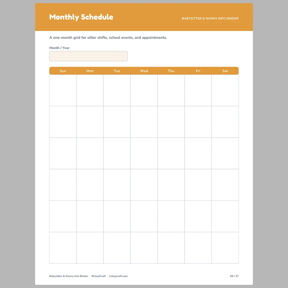 Babysitter Binder Printable | Nanny Info Sheet | Emergency Contacts, Child Profile, Bedtime Routine, Sitter Notes | Instant Download PDF