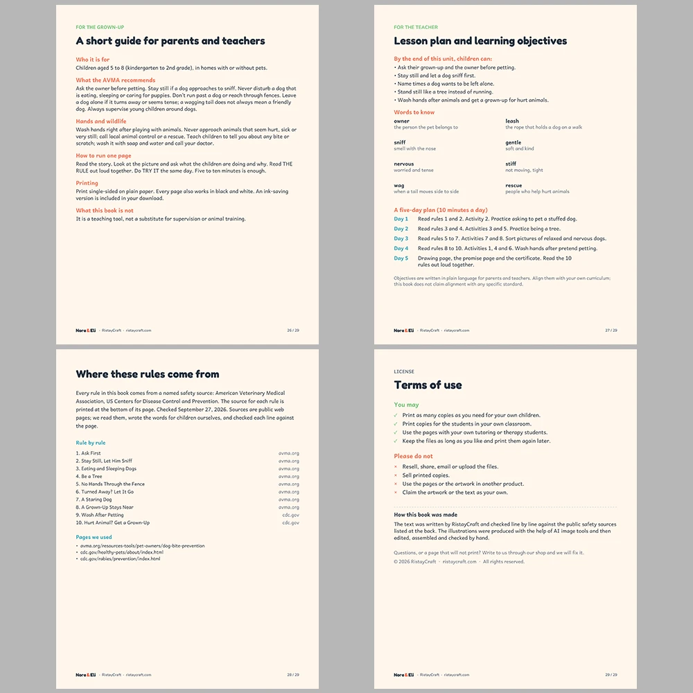 Dog Safety for Kids Printable | 29-Page Pet and Animal Safety Workbook Ages 5–8 | Dog Bite Prevention Stories Activities