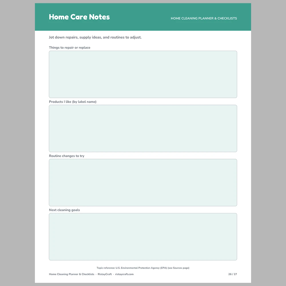 Home Cleaning Planner Printable | Cleaning Checklists, Chore Chart, Deep Clean Room Lists, Supplies Inventory & Calendar | Fillable PDF